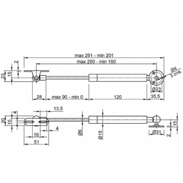 Меблевий газовий амортизатор Muller 50N Чорний (PM0501)
