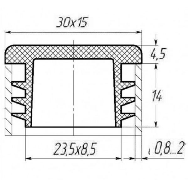 Заглушка для труби Termoplast внутрішня прямокутна 30x15мм пластик Чорна (ZG0787)