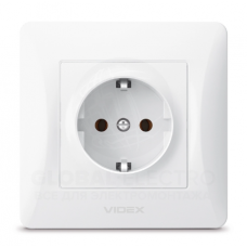 Розетка VIDEX одинарна врізна із заземленням з рамкою 86ммx86мм Біла (RO1506)