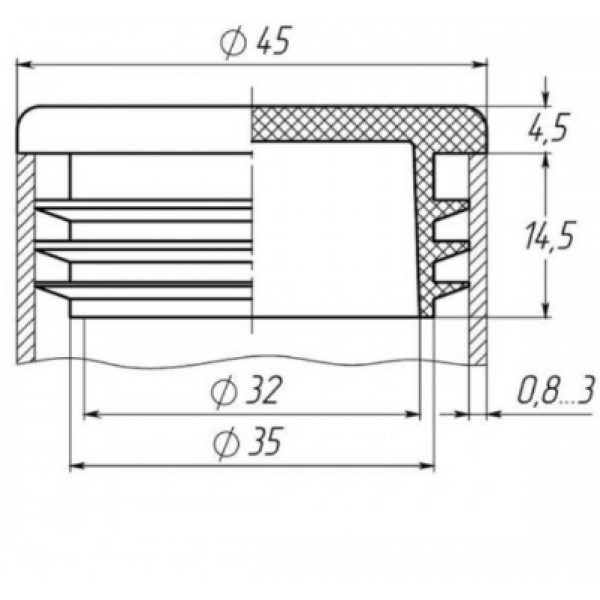 Заглушка для труби Termoplast внутрішня кругла D=45мм пластик Чорна (ZG0779)
