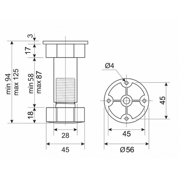 Ніжка (опора) регульована кухонна пластикова H-100мм Чорний (MO0139)