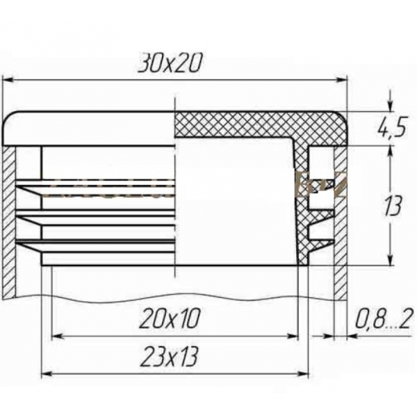Заглушка для труби Termoplast внутрішня прямокутна 30x20мм пластик Чорна (ZG0788)