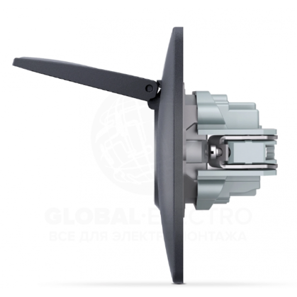 Розетка VIDEX одинарна врізна із заземленням з кришкою 86ммx86мм Чорна (RO1505)