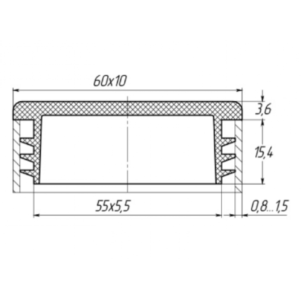 Заглушка для труби Termoplast внутрішня прямокутна 60x10мм пластик Чорна (ZG0786)