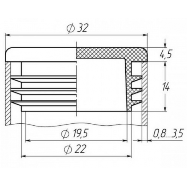 Заглушка для труби Termoplast внутрішня кругла D=32мм пластик Чорна (ZG0778)