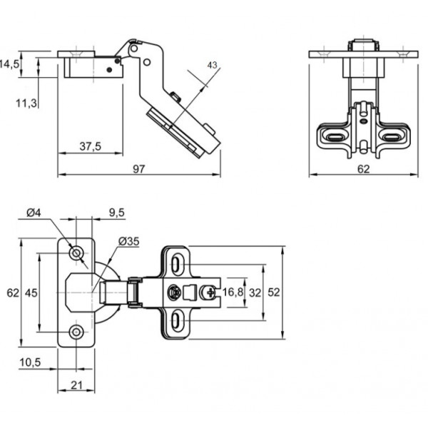 Петля Muller кутова 30° Slide-On D-35мм без доводчика з пружиною Нікель (MP0045)