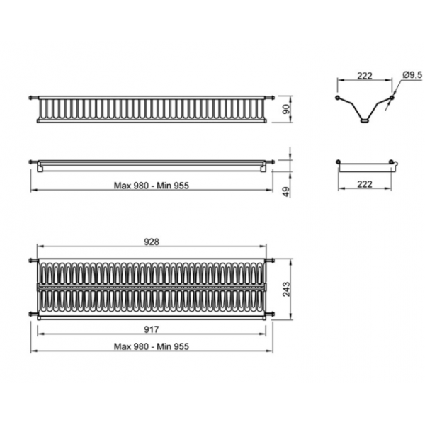 Сушарка MÜLLER для посуду 1000 мм з регулюванням довжини (min-955мм max-980мм) Нержавіюча сталь (SO0885)
