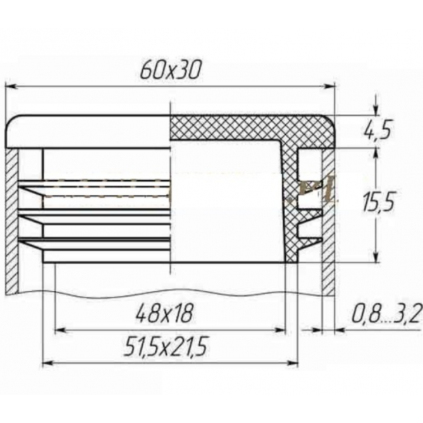 Заглушка для труби Termoplast внутрішня прямокутна 60x30мм пластик Чорна (ZG0792)