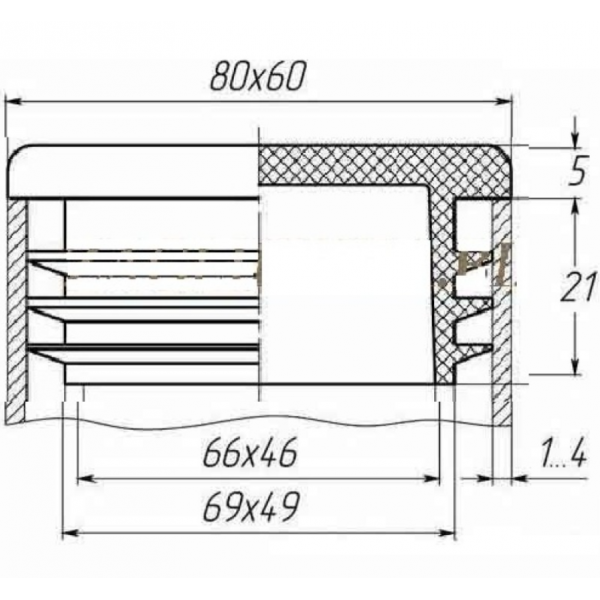 Заглушка для труби Termoplast внутрішня прямокутна 80x60мм пластик Чорна (ZG0793)