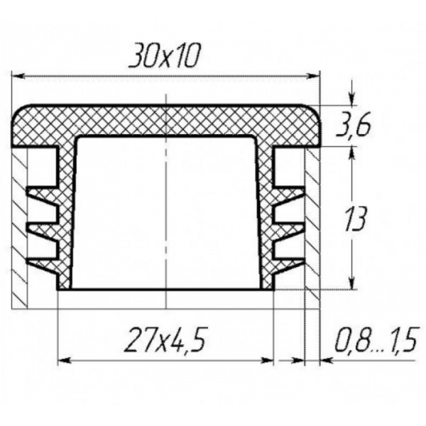  Заглушка для труби Termoplast внутрішня прямокутна 30x10мм пластик Чорна (ZG0784)