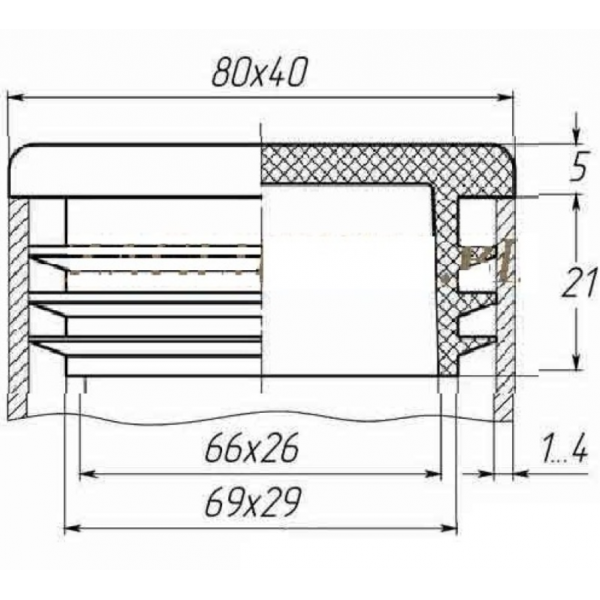 Заглушка для труби Termoplast внутрішня прямокутна 80x40мм пластик Чорна (ZG0791)