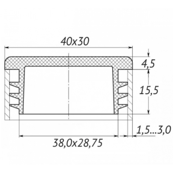 Заглушка для труби Termoplast внутрішня прямокутна 40x30мм пластик Чорна (ZG0789)