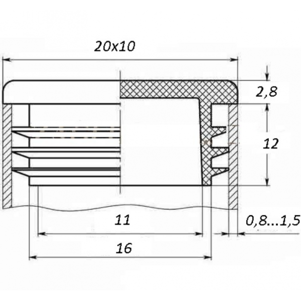 Заглушка для труби Termoplast внутрішня прямокутна 20x10мм пластик Чорна (ZG0785)
