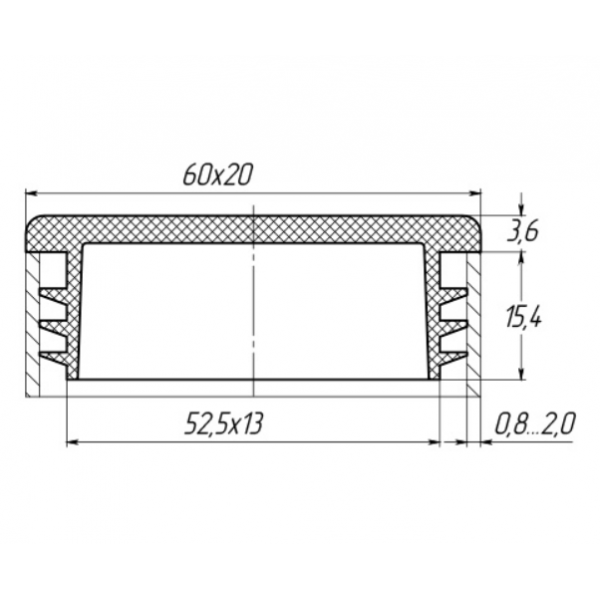 Заглушка для труби Termoplast внутрішня прямокутна 60x20мм пластик Чорна (ZG0790)